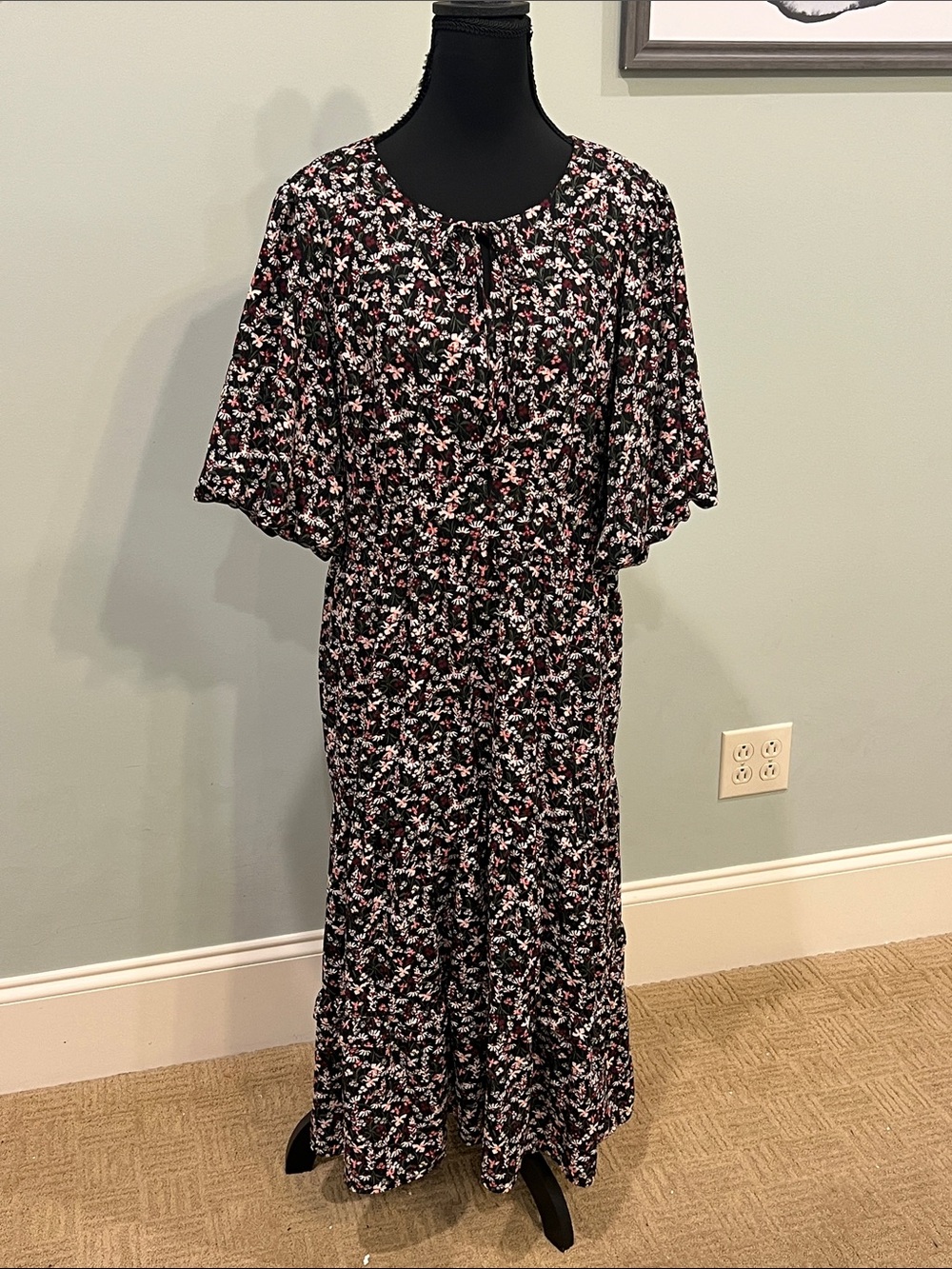 Draper James Black Maxi Dress with Pink and White Floral Print